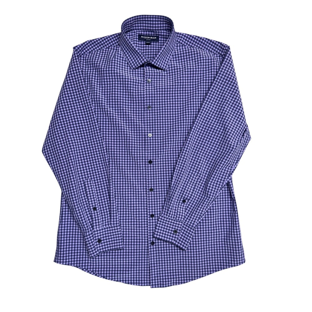 Mizzen+Main Leeward‎ Purple Gingham Performance Dress Shirt XL Trim 1WS-0507